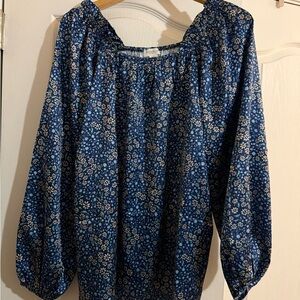 NWOT Chic Soul blue with flowers Bloom Later top 2x